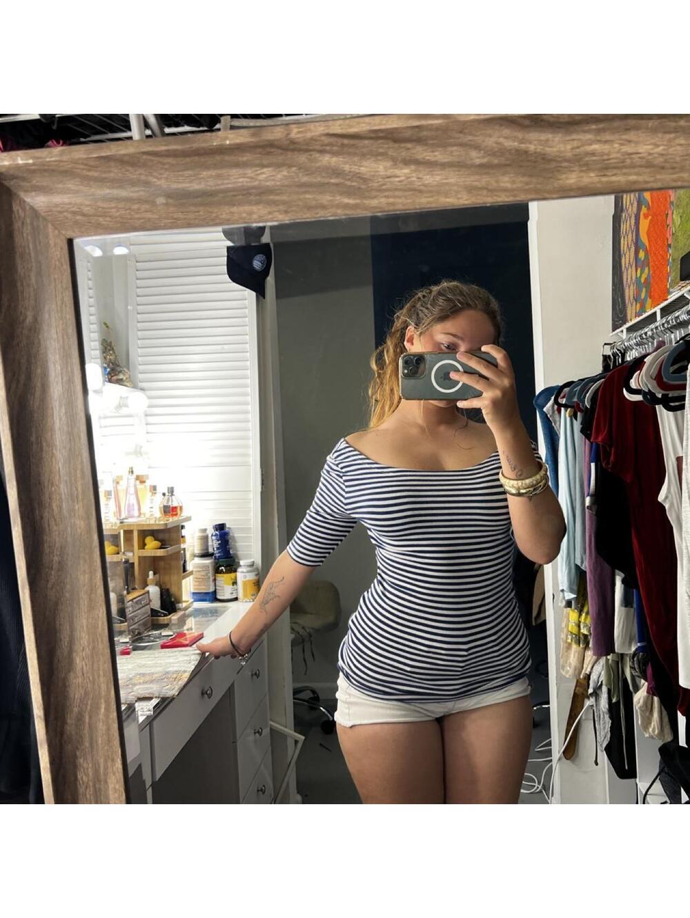 Banana republic white and blue off the shoulder top